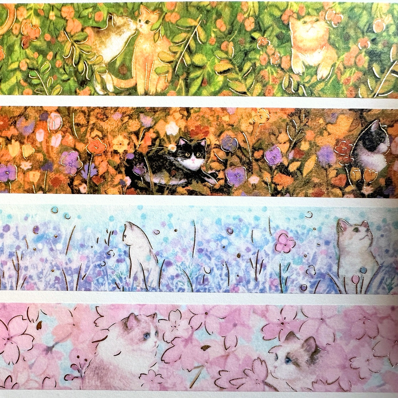 BGM - Flower Cats foil washi tape (set of 4) SAMPLES
