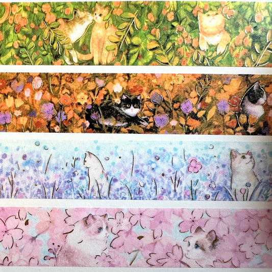 BGM - Flower Cats foil washi tape (set of 4) SAMPLES