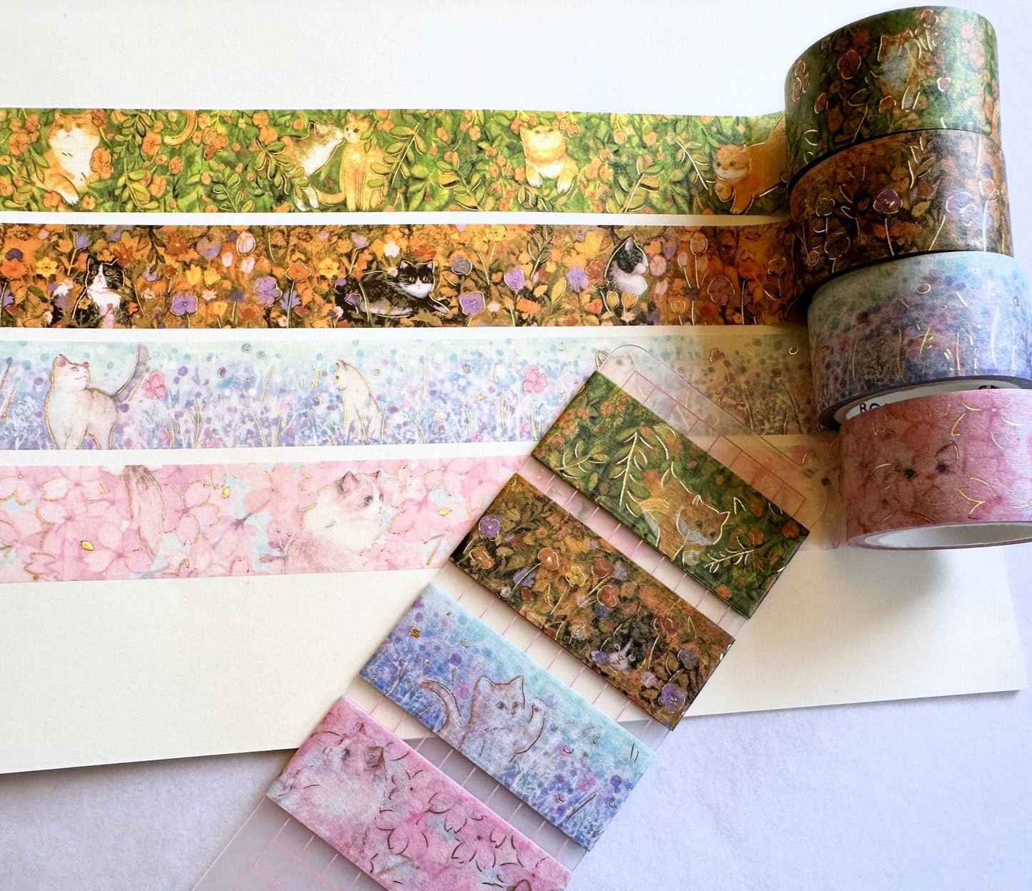 BGM - Flower Cats foil washi tape (set of 4) SAMPLES
