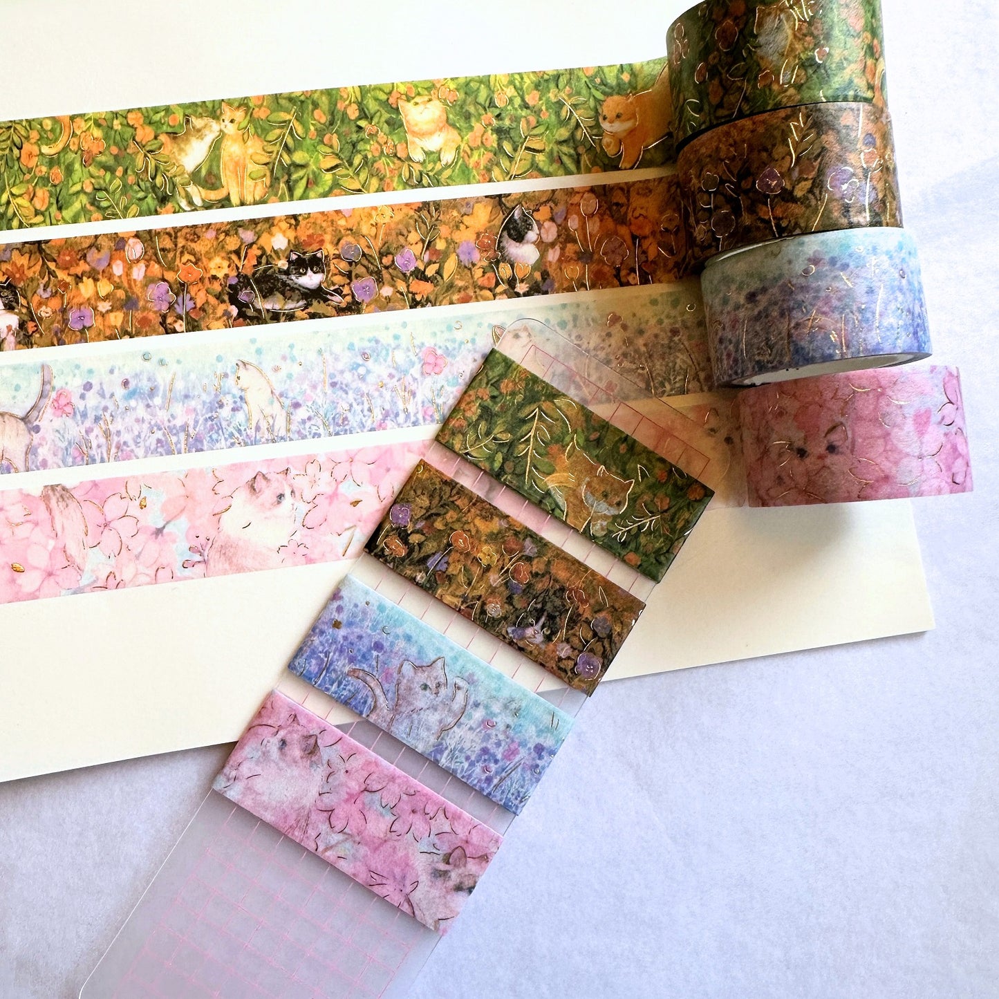 BGM - Flower Cats foil washi tape (set of 4) SAMPLES