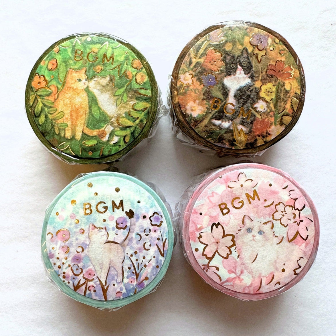 BGM - Flower Cats foil washi tape (set of 4) SAMPLES