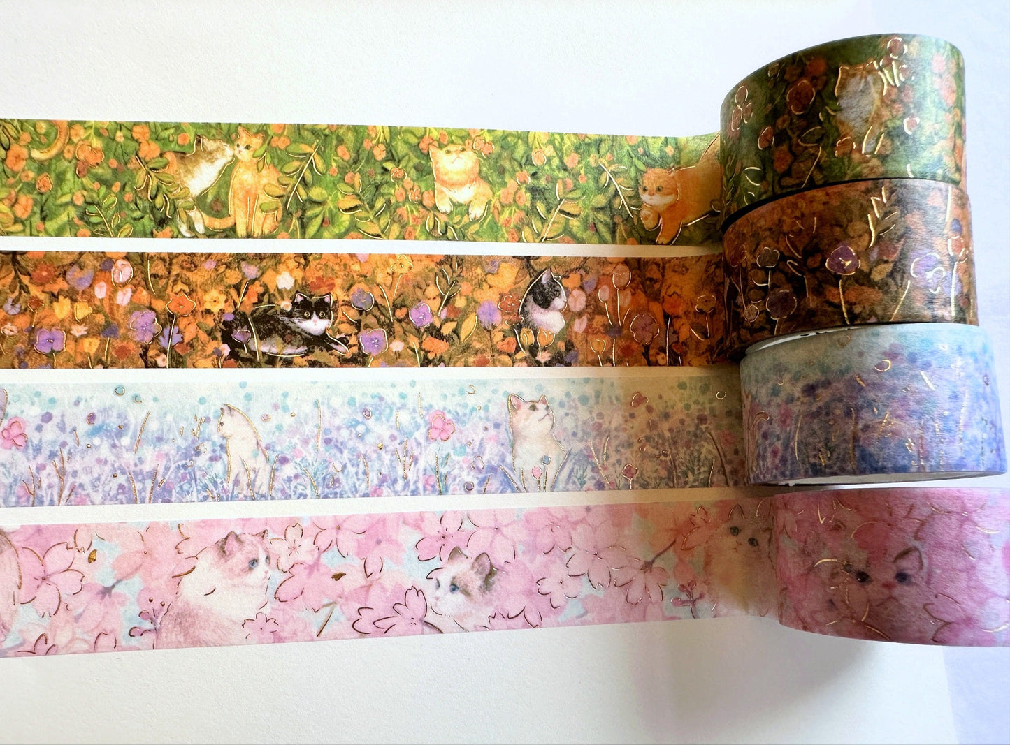 BGM - Flower Cats foil washi tape (set of 4) SAMPLES