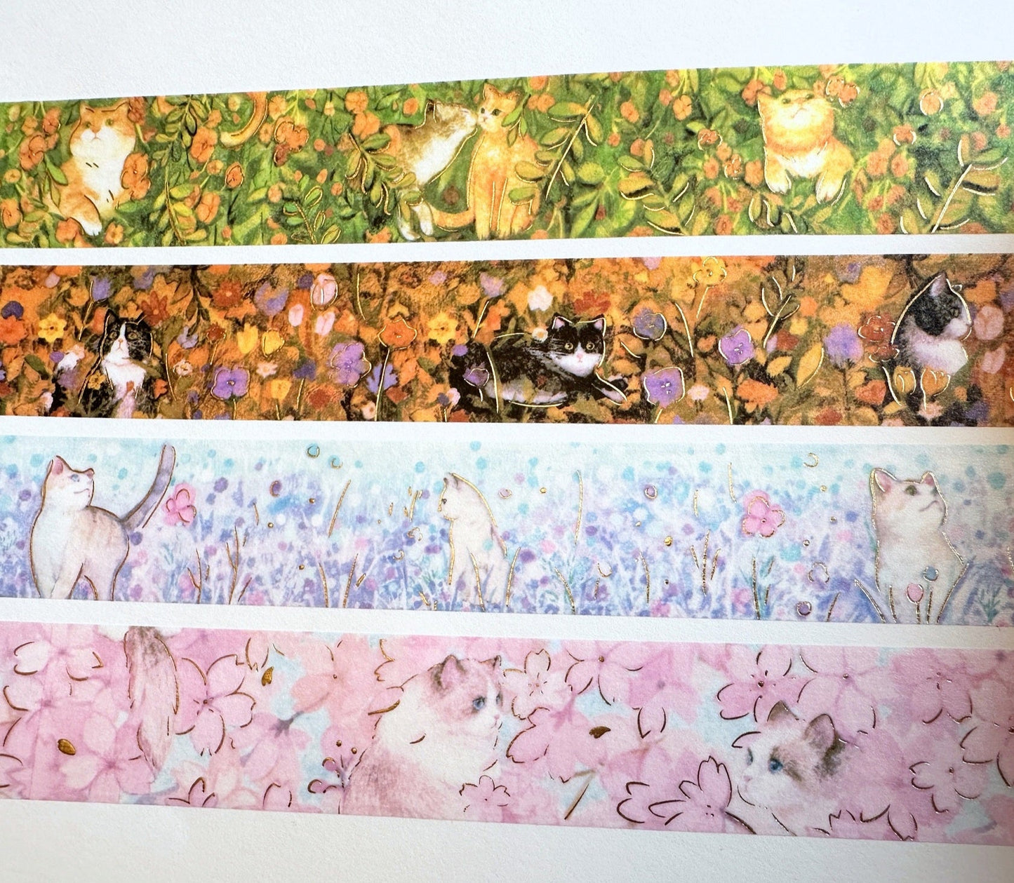 BGM - Flower Cats foil washi tape (set of 4) SAMPLES