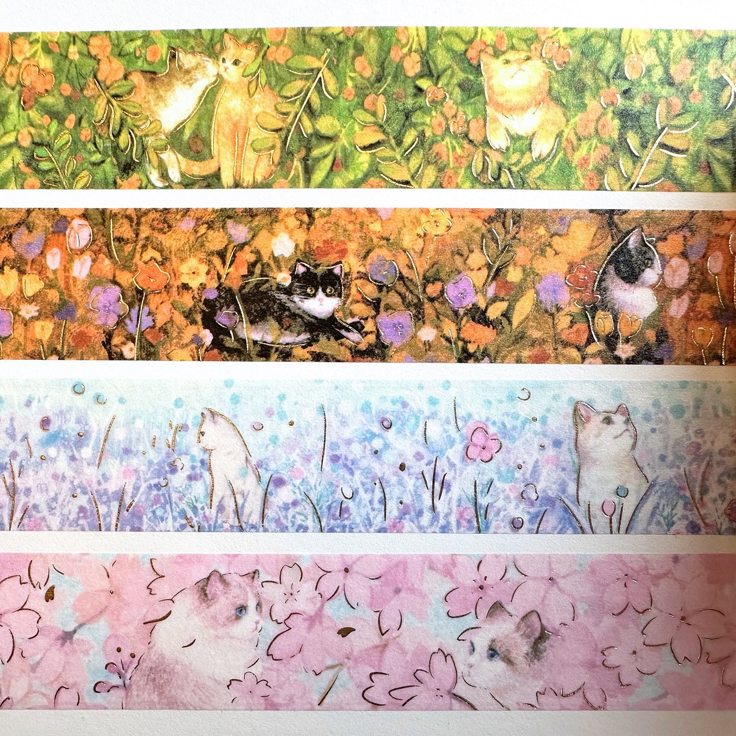 BGM - Flower Cats foil washi tape (set of 4) SAMPLES