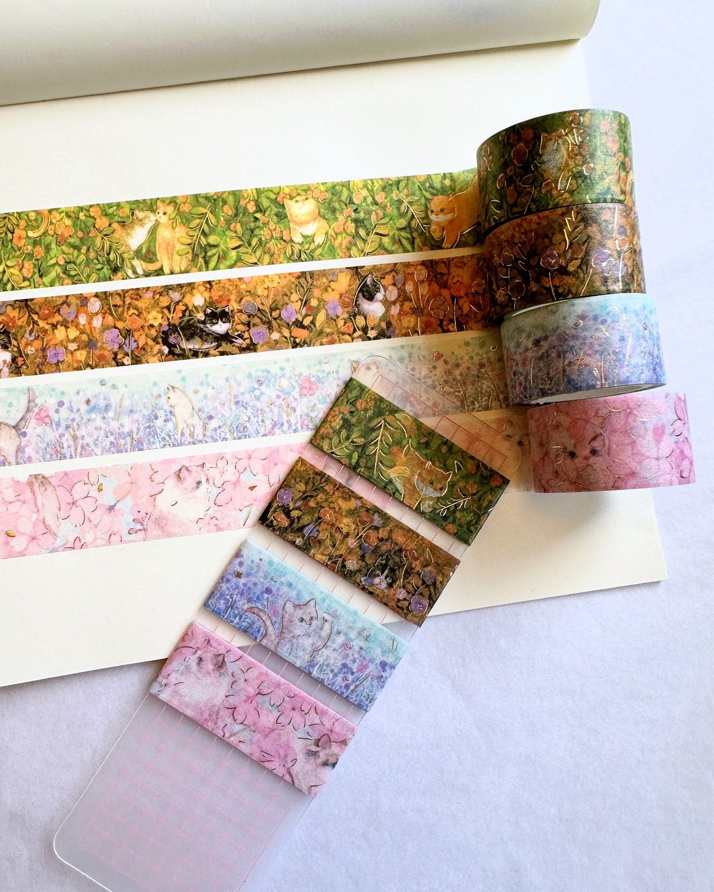 BGM - Flower Cats foil washi tape (set of 4) SAMPLES