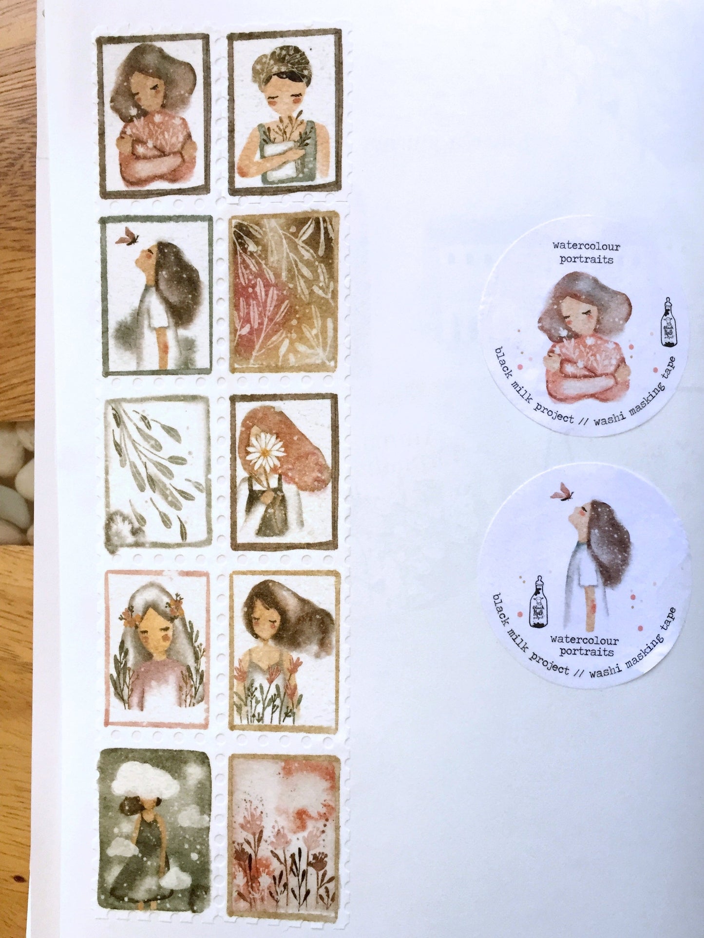 Black Milk Project - Watercolour Portraits perforated stamp tape SAMPLES