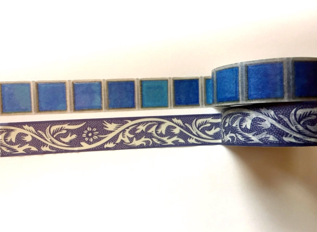 Cobato - Blue tiles & Floral scroll washi tape SAMPLES