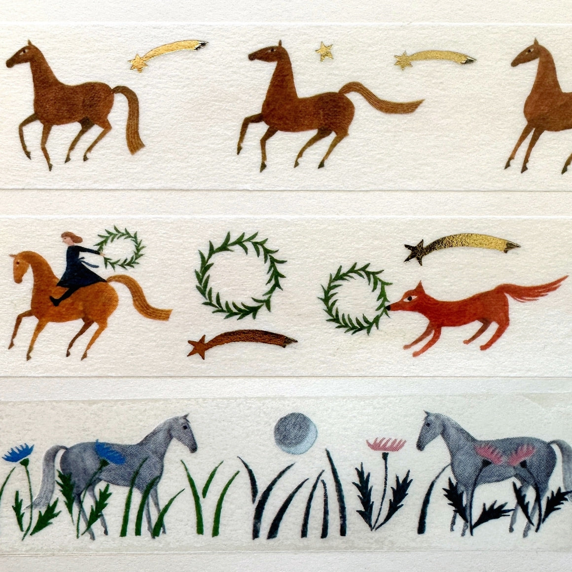 Cozyca x Nishi Shuku - Horse gold-foil washi tapes SAMPLER SET | Year of the Horse