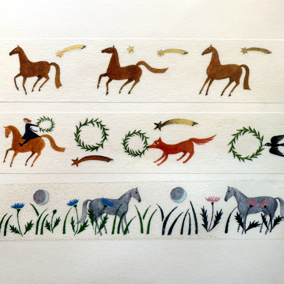 Cozyca x Nishi Shuku - Horse gold-foil washi tapes SAMPLER SET | Year of the Horse