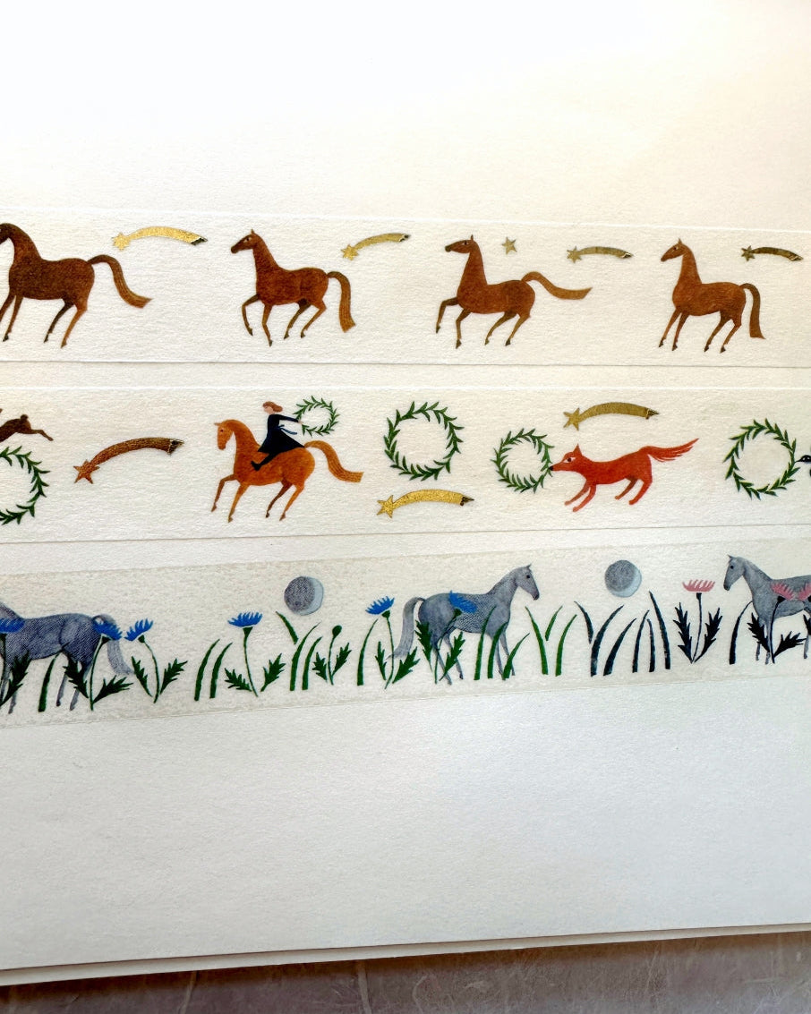 Cozyca x Nishi Shuku - Horse gold-foil washi tapes SAMPLER SET | Year of the Horse