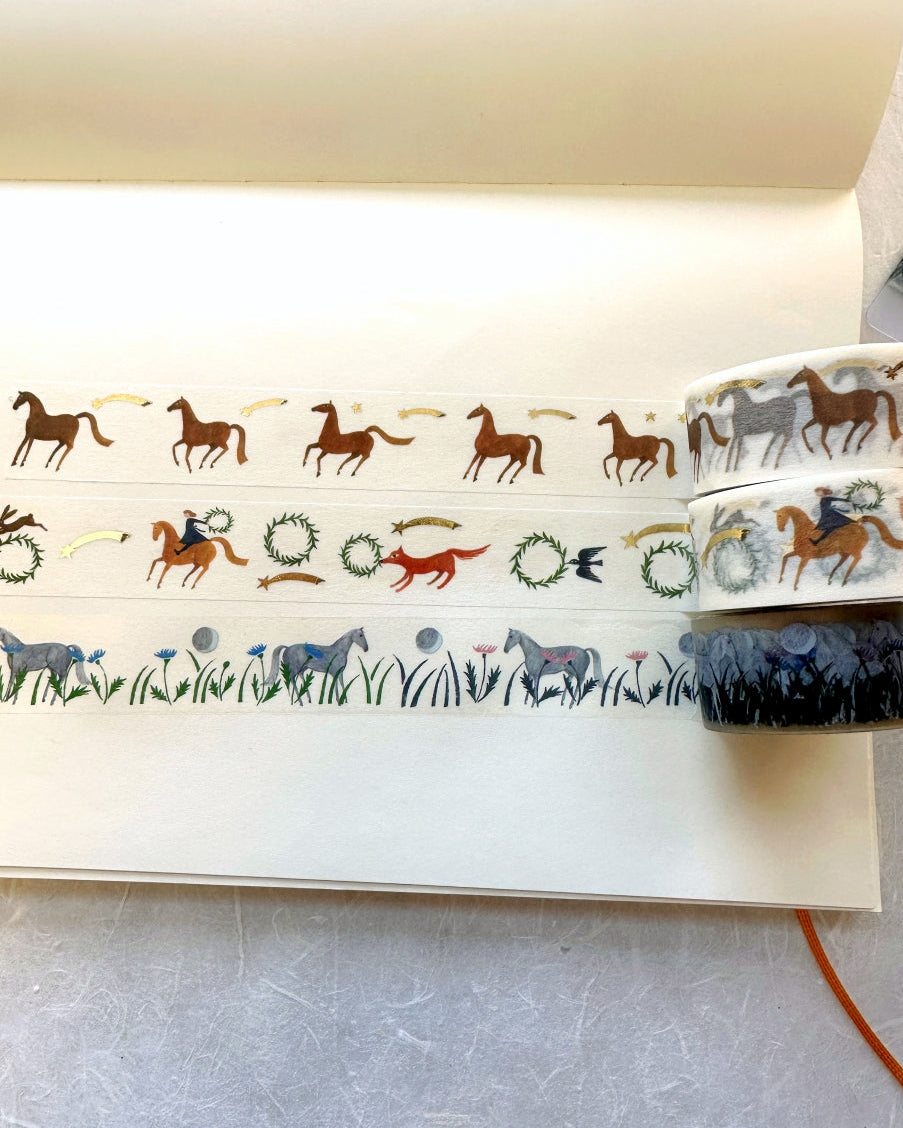 Cozyca x Nishi Shuku - Horse gold-foil washi tapes SAMPLER SET | Year of the Horse