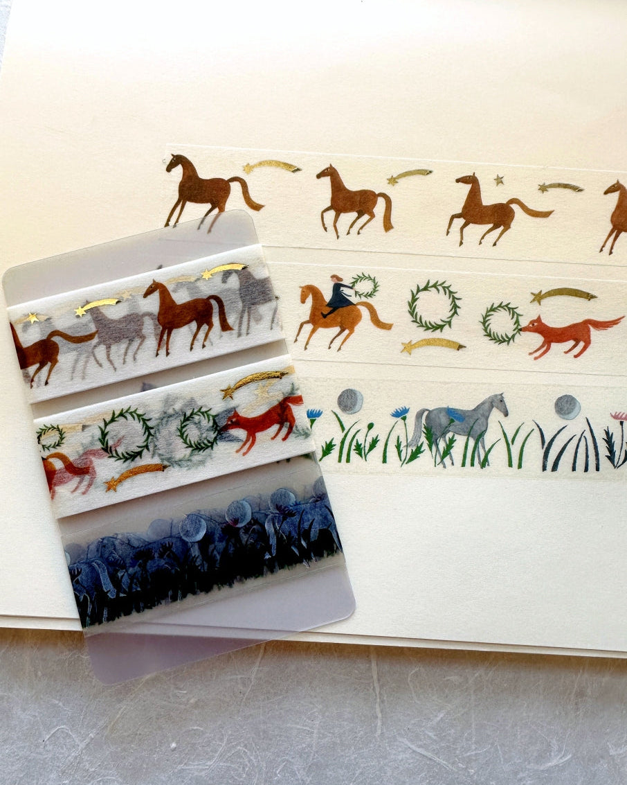 Cozyca x Nishi Shuku - Horse gold-foil washi tapes SAMPLER SET | Year of the Horse