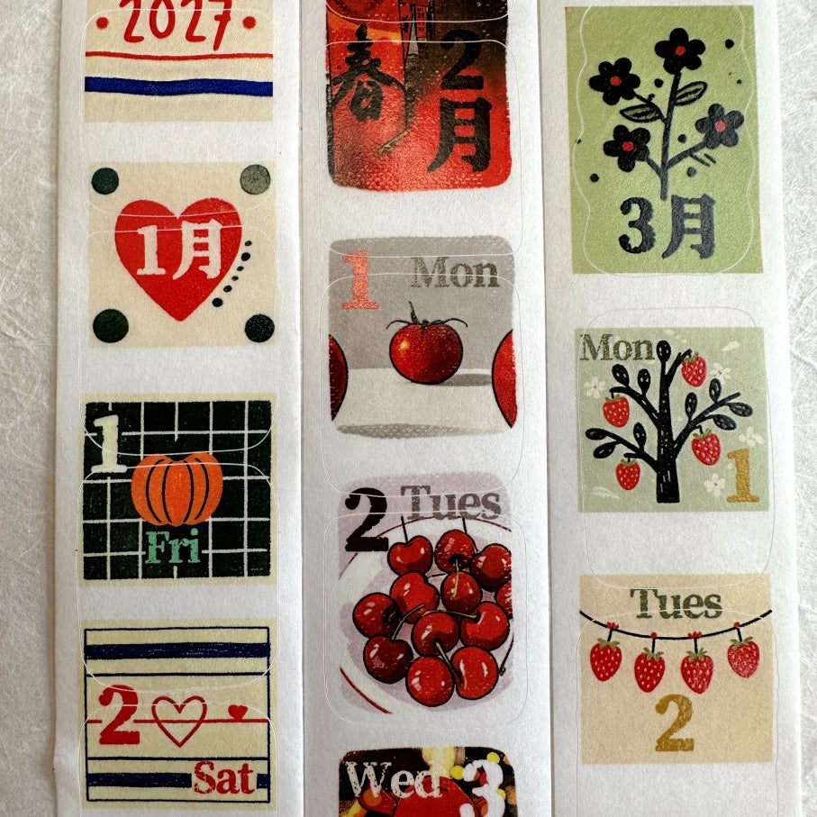 Dengdeng Studio - 2027 month-by-month date stickers kiss-cut washi tape sticker roll SAMPLES