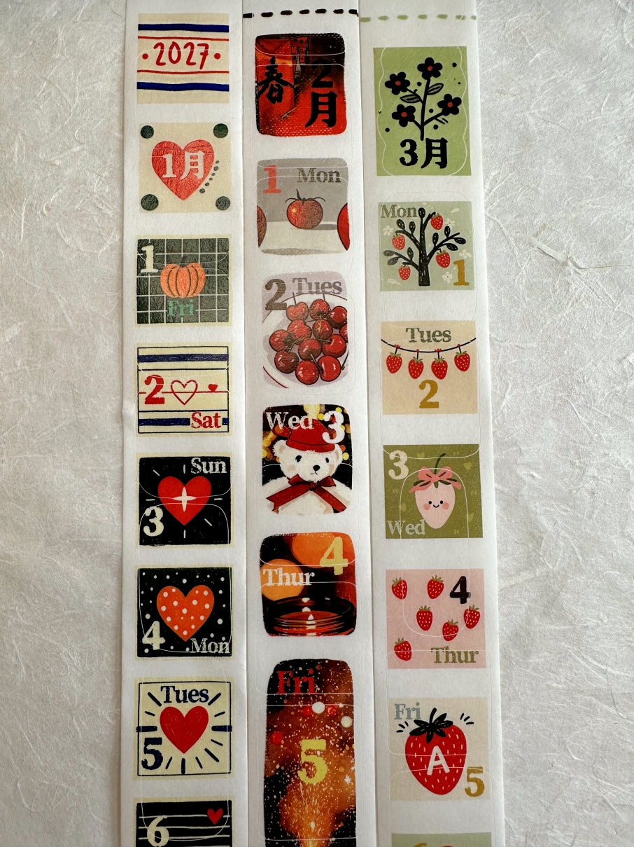 Dengdeng Studio - 2027 month-by-month date stickers kiss-cut washi tape sticker roll SAMPLES