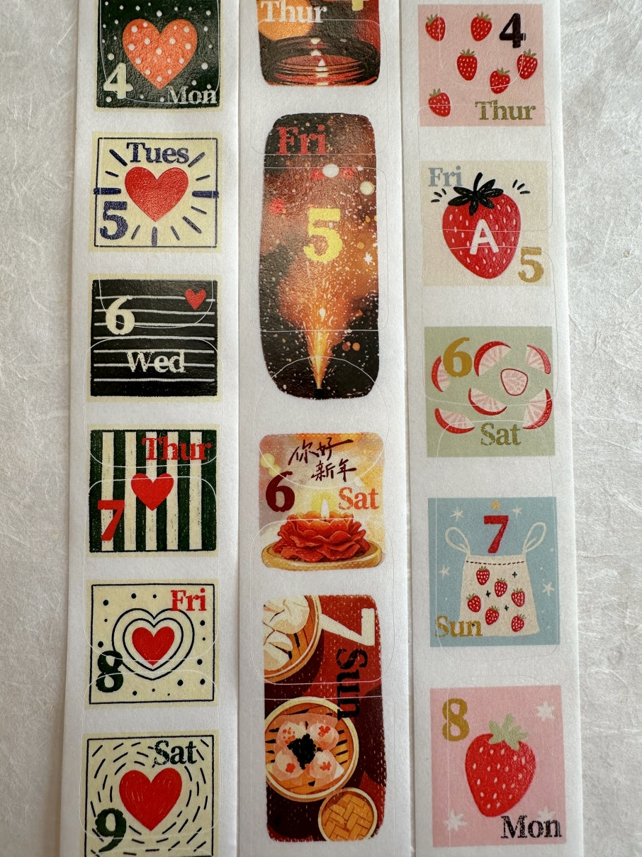 Dengdeng Studio - 2027 month-by-month date stickers kiss-cut washi tape sticker roll SAMPLES