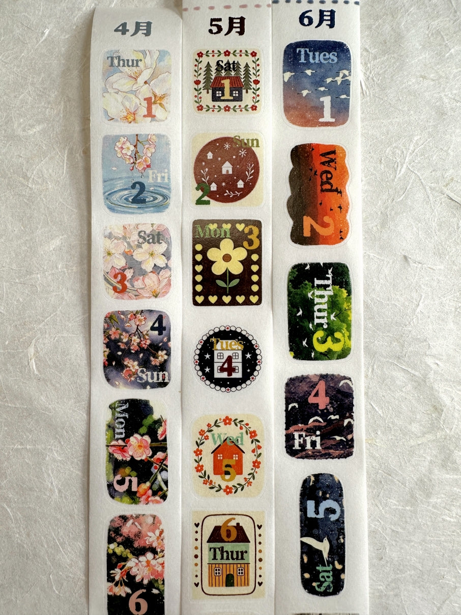 Dengdeng Studio - 2027 month-by-month date stickers kiss-cut washi tape sticker roll SAMPLES