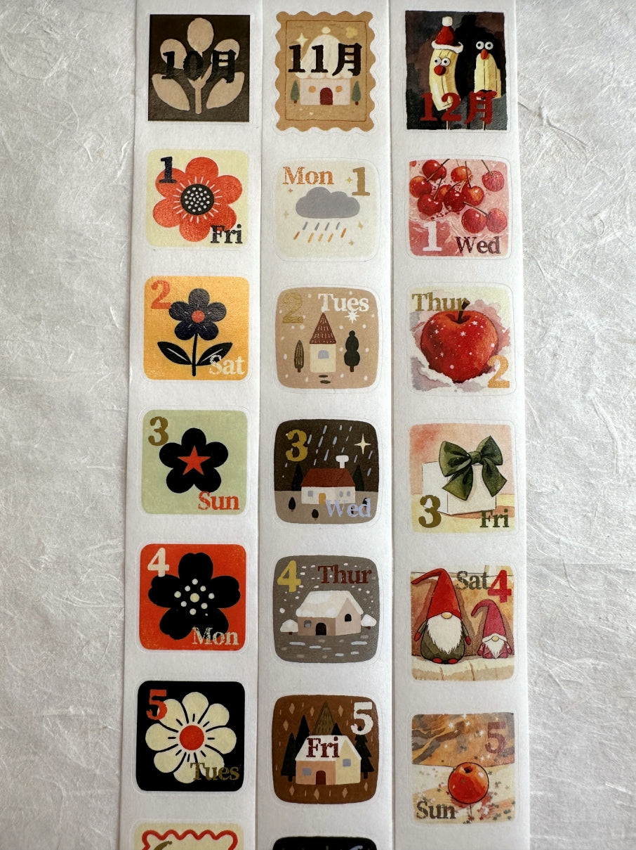 Dengdeng Studio - 2027 month-by-month date stickers kiss-cut washi tape sticker roll SAMPLES