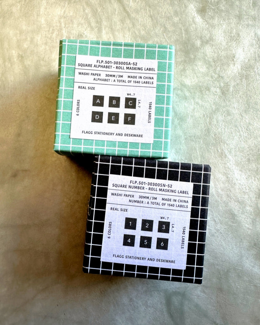 Flagg Stationery - Square Alphabet & Number washi sticker roll SAMPLES