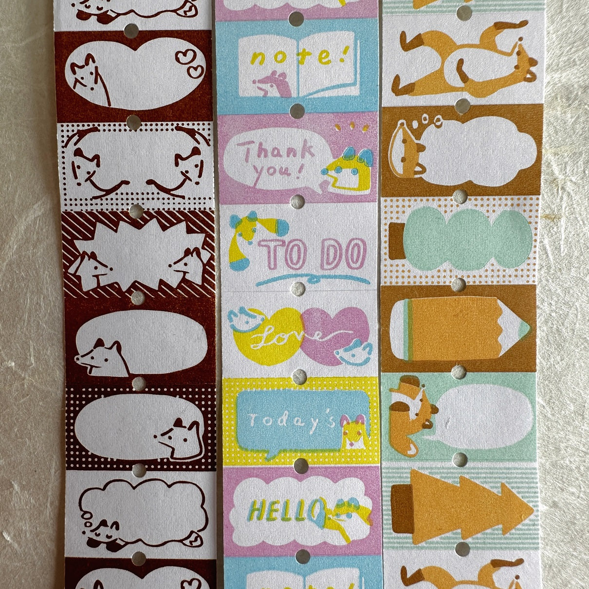 Hello Studio - Brown Frames, Greetings, & Warm Orange Forest writable label sticker rolls SAMPLES