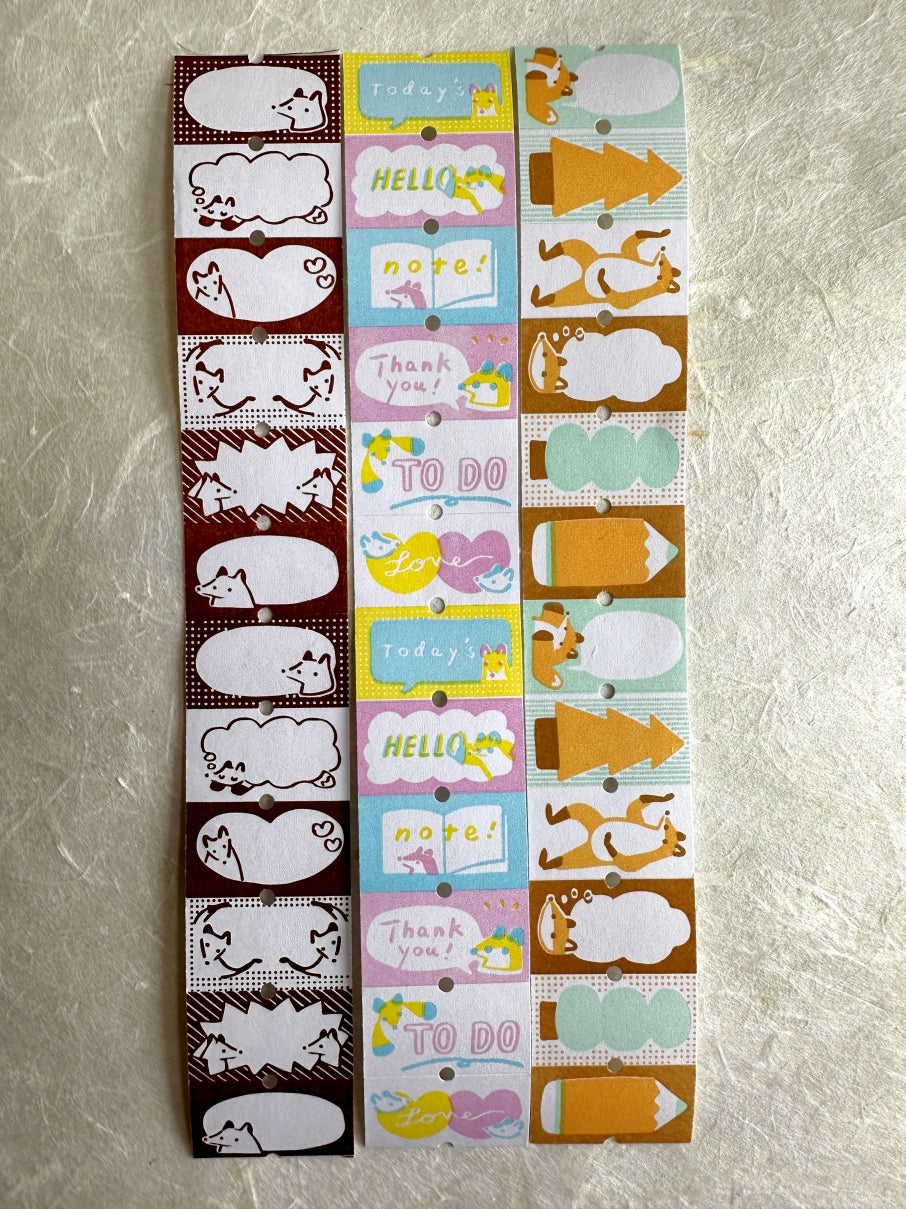 Hello Studio - Brown Frames, Greetings, & Warm Orange Forest writable label sticker rolls SAMPLES