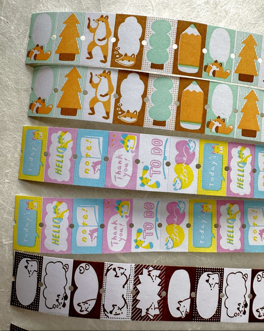 Hello Studio - Brown Frames, Greetings, & Warm Orange Forest writable label sticker rolls SAMPLES