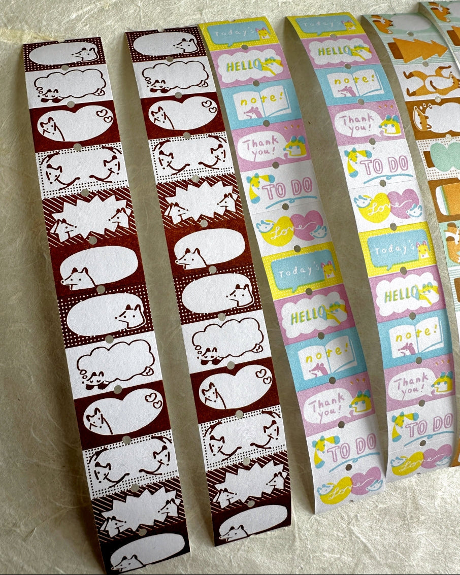 Hello Studio - Brown Frames, Greetings, & Warm Orange Forest writable label sticker rolls SAMPLES
