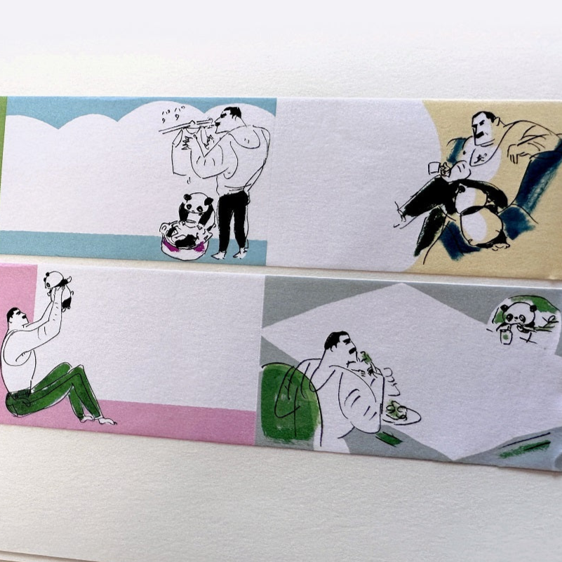 Inunco x Chanky Matsumoto - Macho man and panda cub sticky memo roll SAMPLES