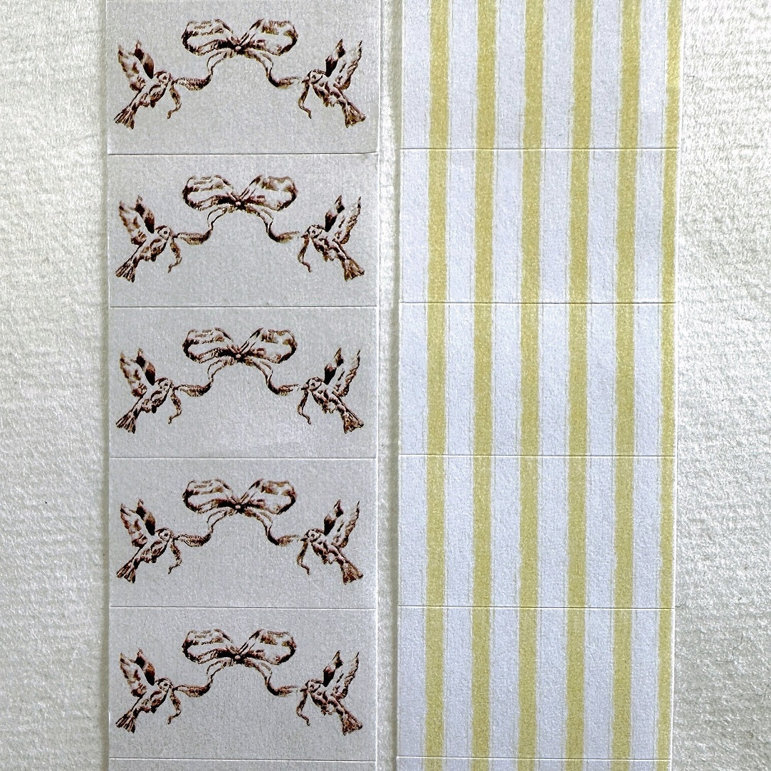 Jieyanow Atelier - Bird with Ribbon & Yellow Stripe label sticker rolls SAMPLES