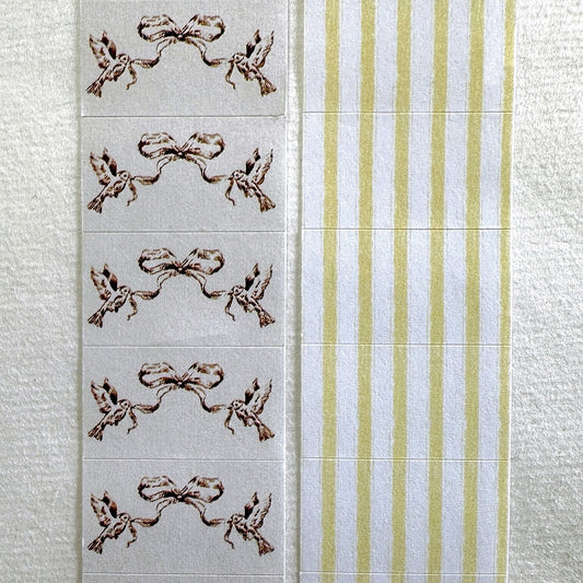 Jieyanow Atelier - Bird with Ribbon & Yellow Stripe label sticker rolls SAMPLES