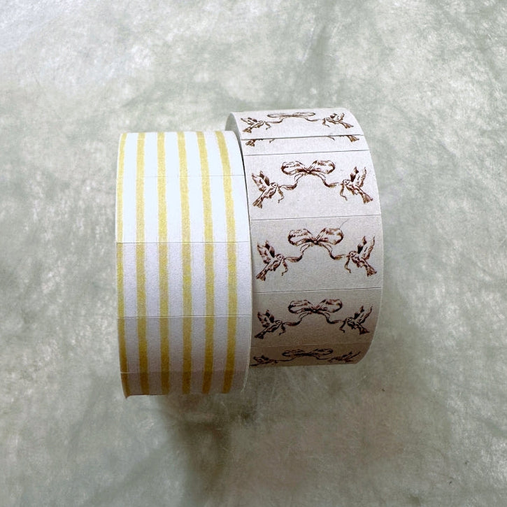 Jieyanow Atelier - Bird with Ribbon & Yellow Stripe label sticker rolls SAMPLES