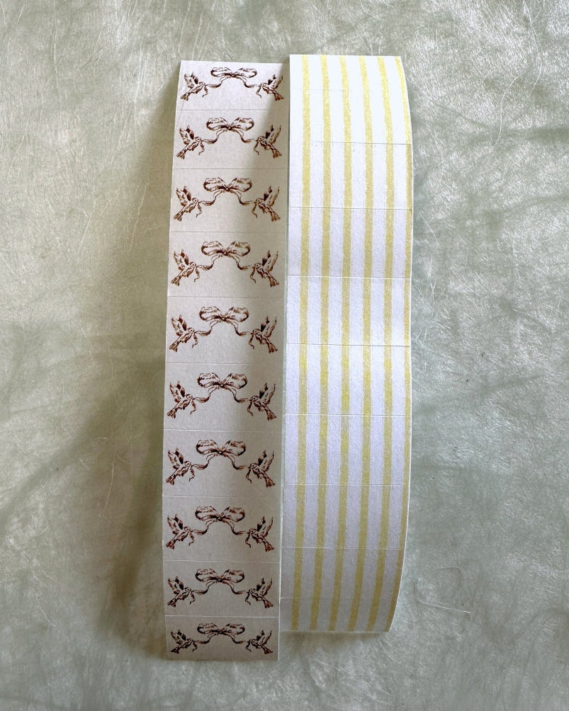 Jieyanow Atelier - Bird with Ribbon & Yellow Stripe label sticker rolls SAMPLES