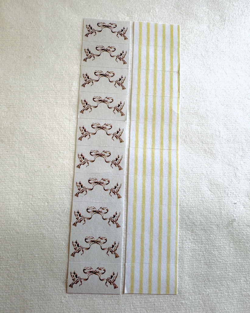 Jieyanow Atelier - Bird with Ribbon & Yellow Stripe label sticker rolls SAMPLES