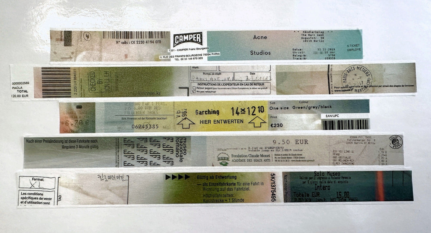 KMMILE - Receipts & Tickets Layered Together, Fantasy masking tape SAMPLES (1 meter)