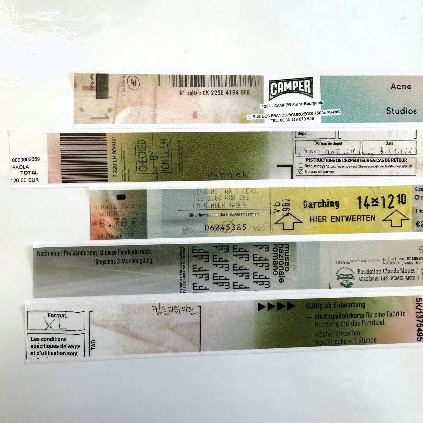 KMMILE - Receipts & Tickets Layered Together, Fantasy masking tape SAMPLES (1 meter)
