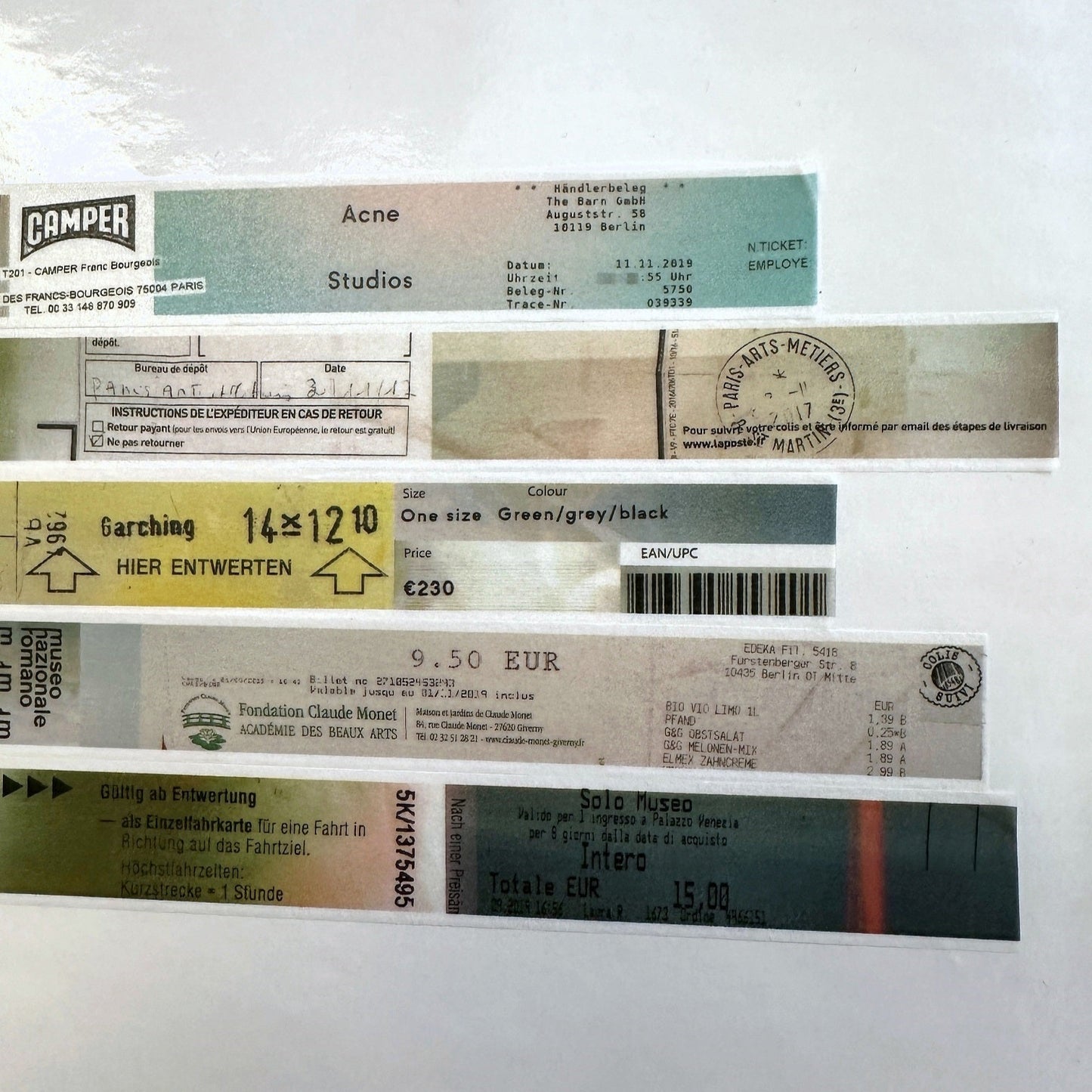 KMMILE - Receipts & Tickets Layered Together, Fantasy masking tape SAMPLES (1 meter)