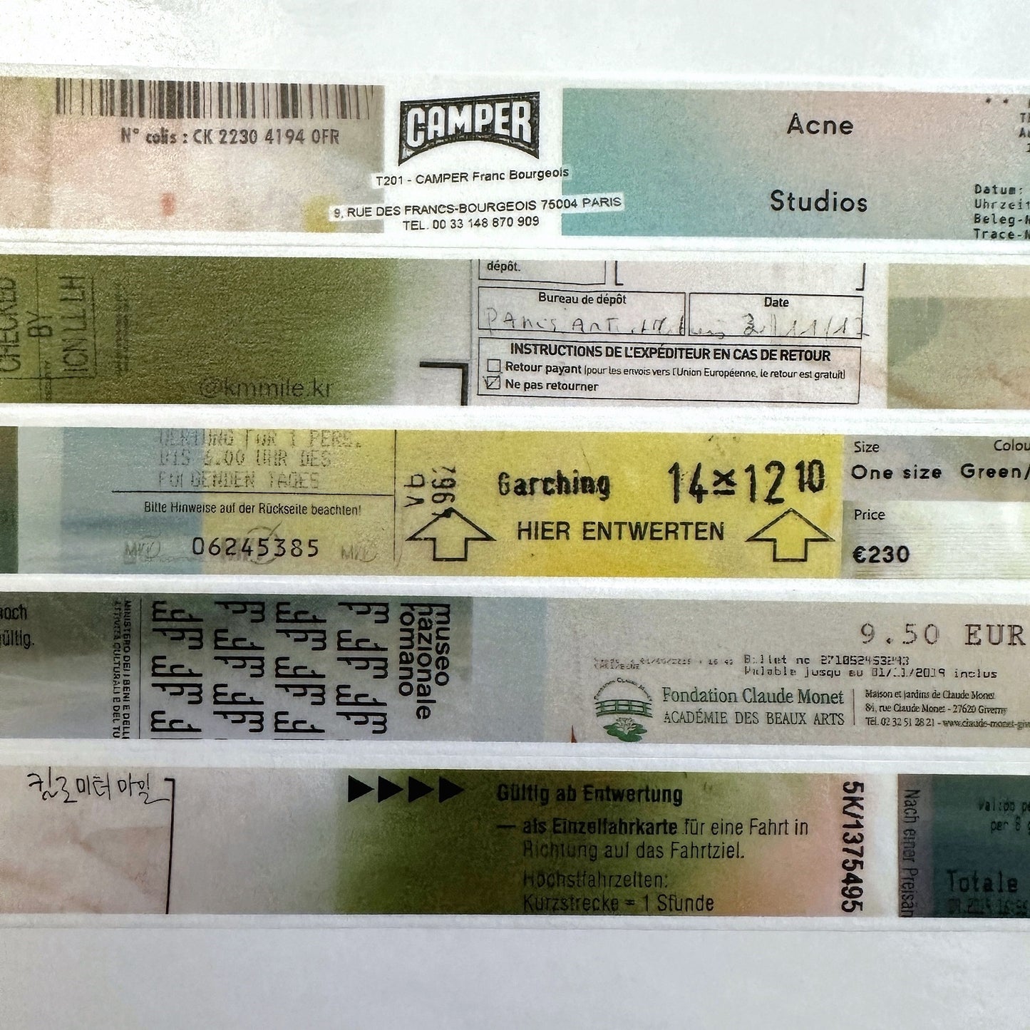 KMMILE - Receipts & Tickets Layered Together, Fantasy masking tape SAMPLES (1 meter)