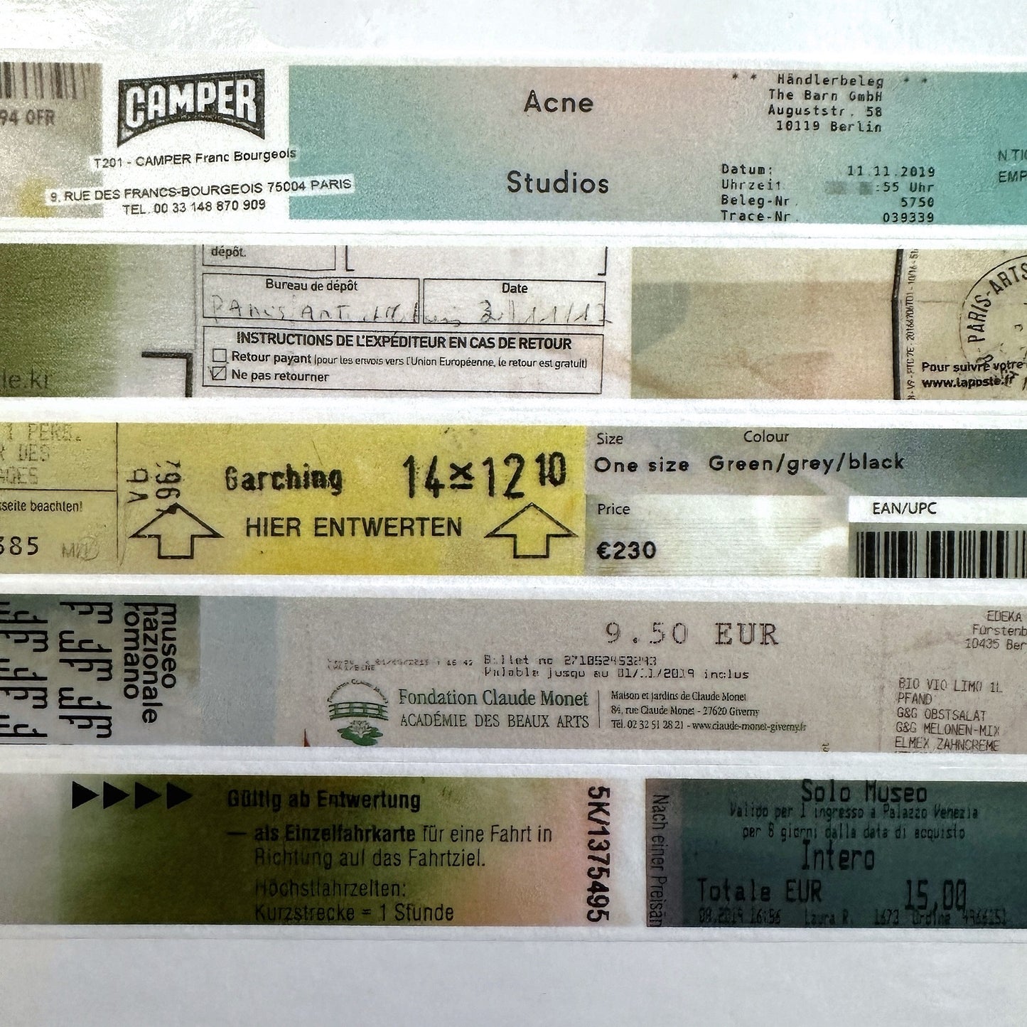 KMMILE - Receipts & Tickets Layered Together, Fantasy masking tape SAMPLES (1 meter)
