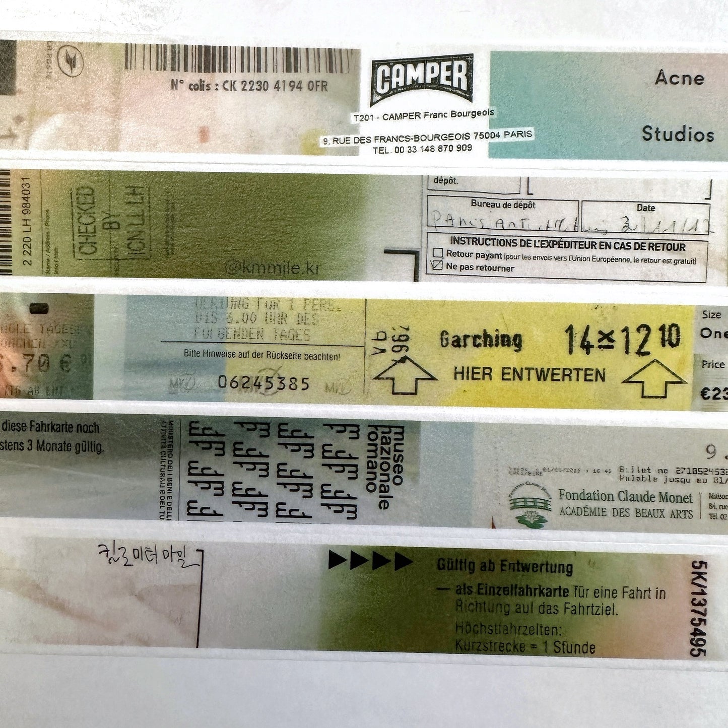 KMMILE - Receipts & Tickets Layered Together, Fantasy masking tape SAMPLES (1 meter)