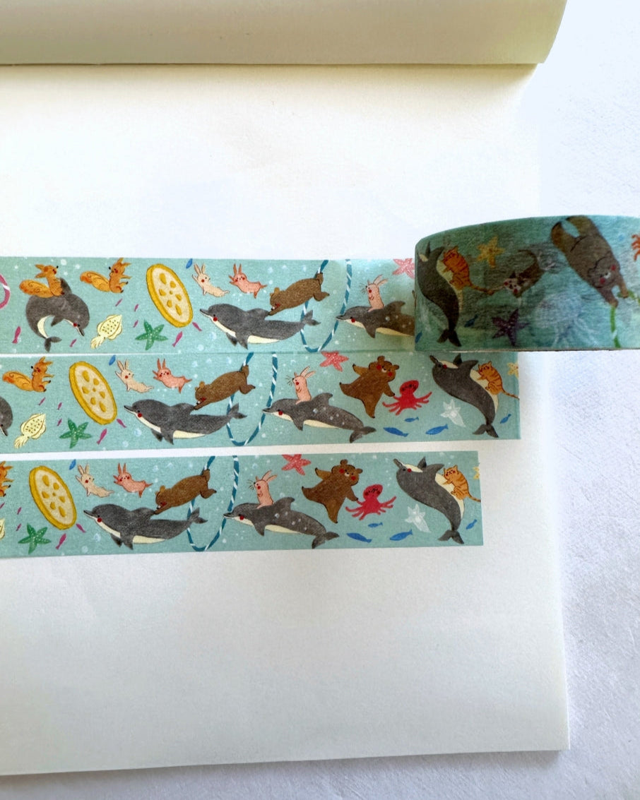 Keibunsha/MeriBUN - Dolphin and Red Cheeks washi tape SAMPLES