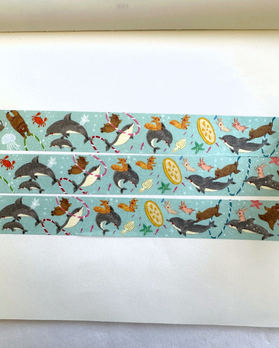 Keibunsha/MeriBUN - Dolphin and Red Cheeks washi tape SAMPLES