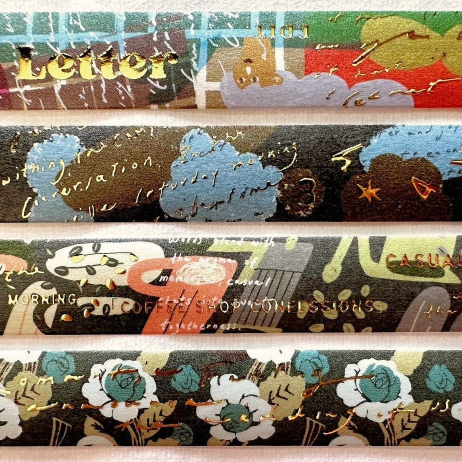 A Kind of Café - gold-foiled washi tapes (A Letter to Myself, Feel-Good Moments, Coffee Shop Confessions, & Rose Garden Serenade) SAMPLES