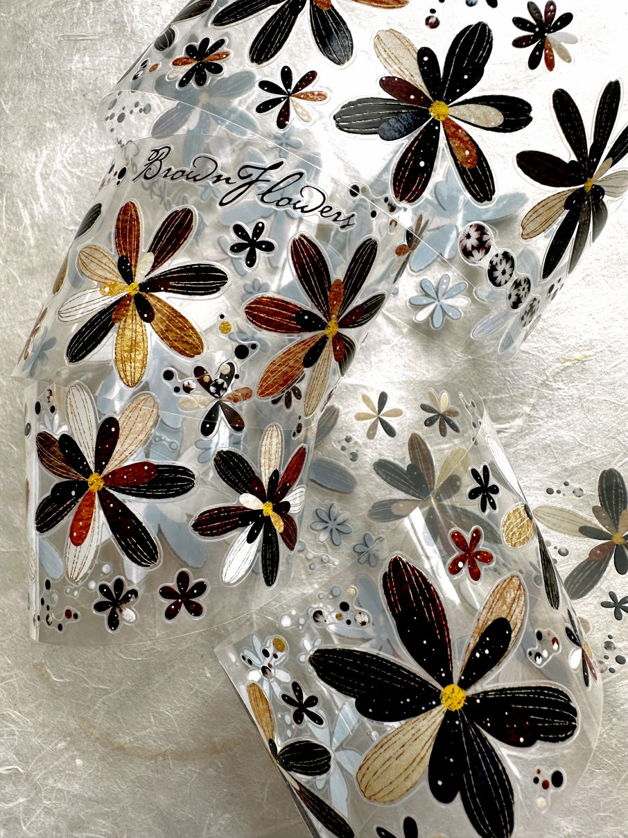 LinLanXi Studio - Brown Flowers kiss-cut PET tape SAMPLES