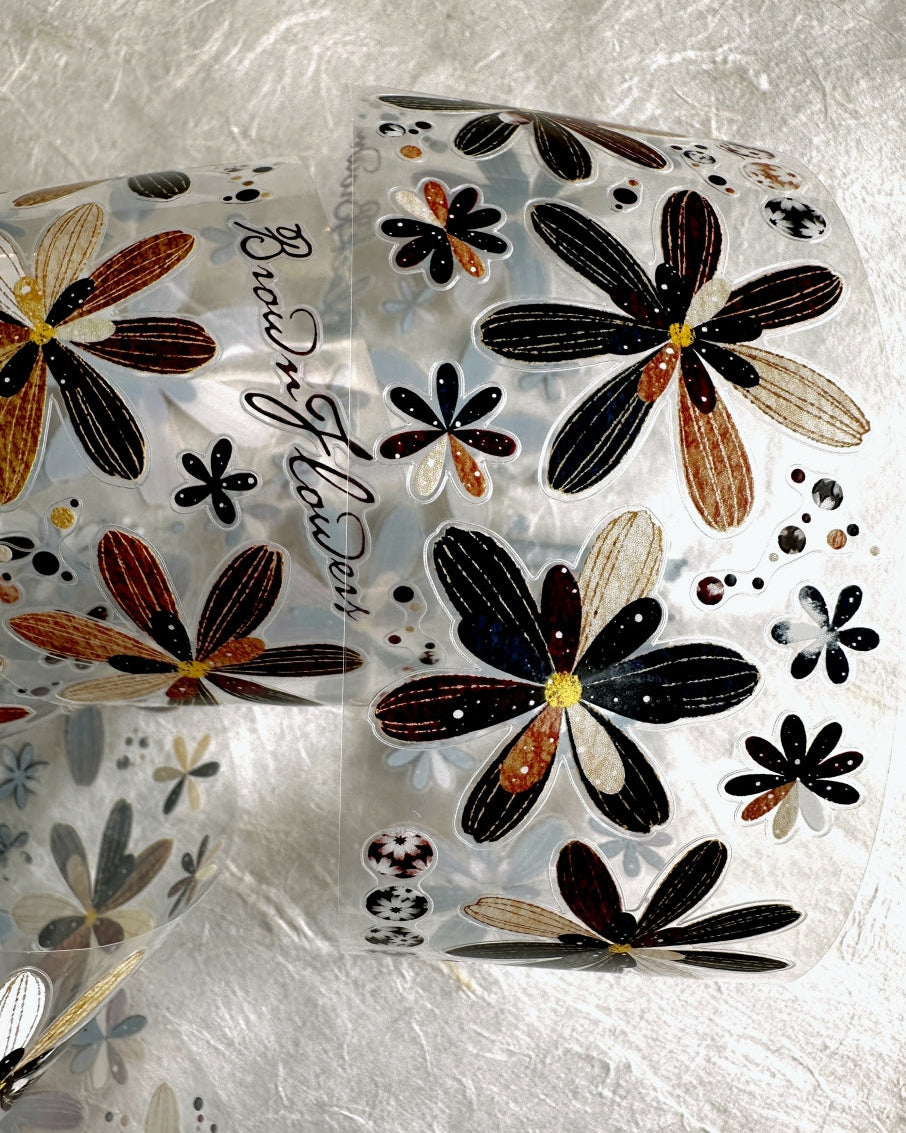 LinLanXi Studio - Brown Flowers kiss-cut PET tape SAMPLES