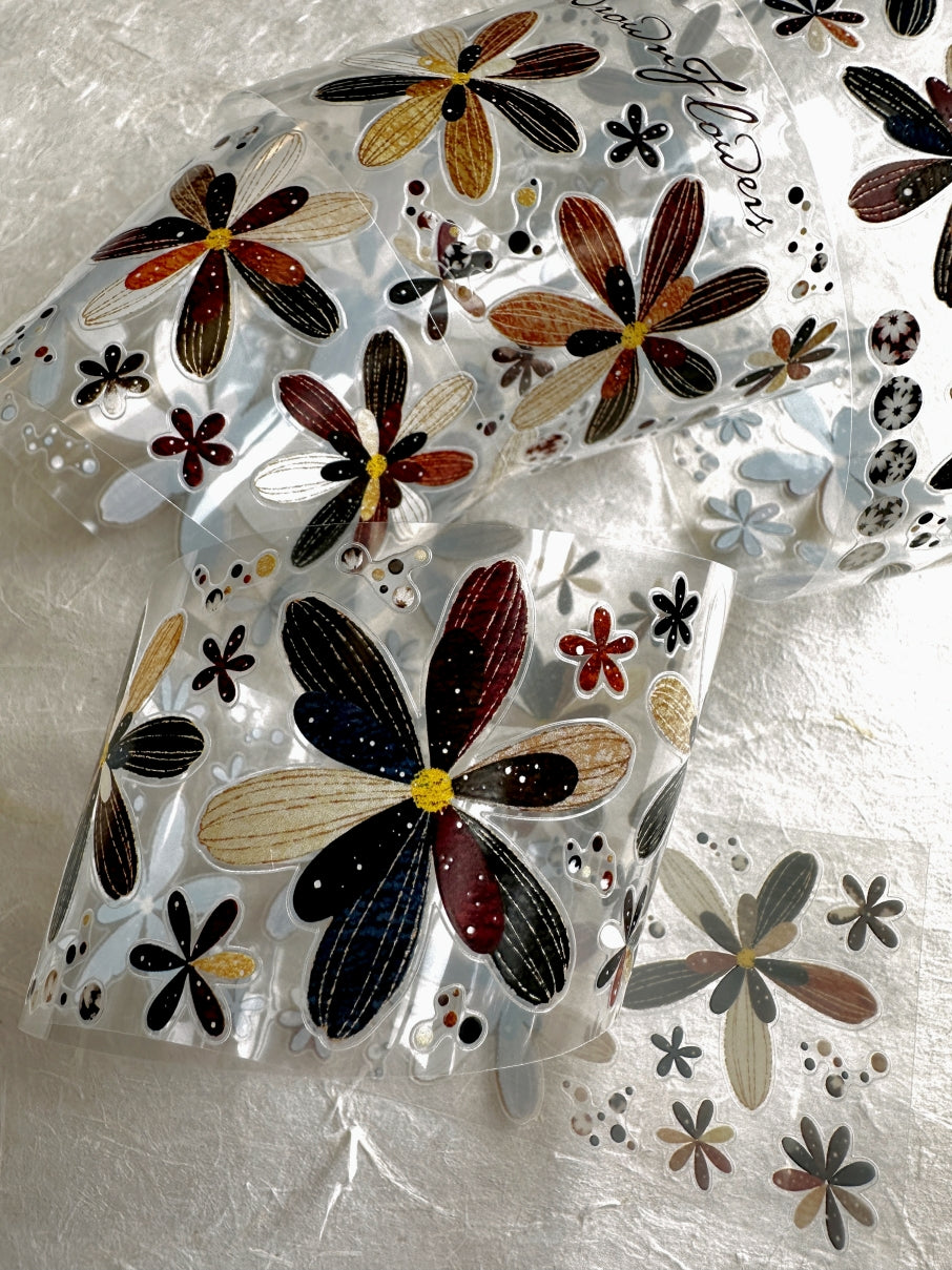 LinLanXi Studio - Brown Flowers kiss-cut PET tape SAMPLES