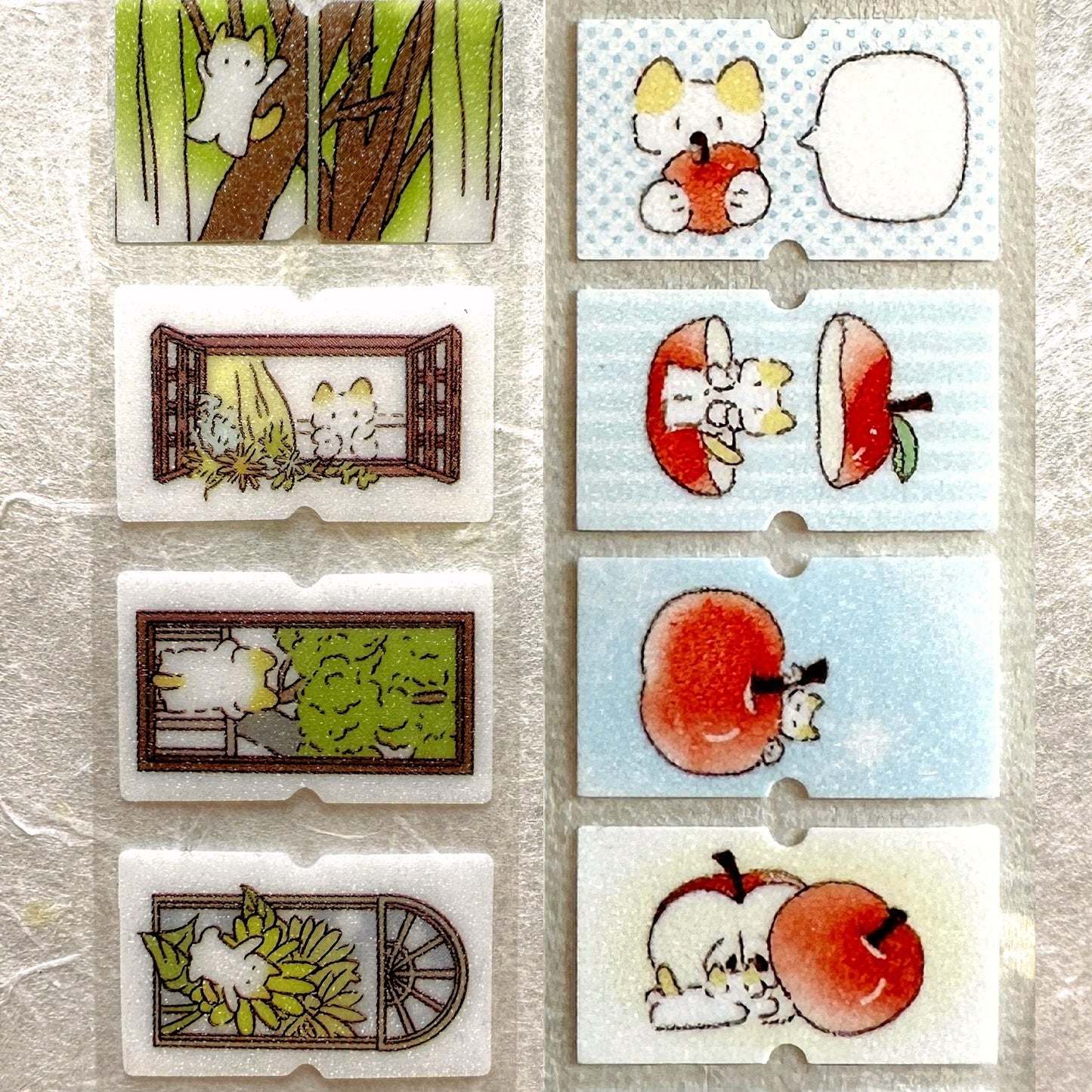 深小雨 Studio - Windows & Red Apples glitter label sticker rolls SAMPLES