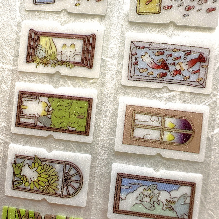 深小雨 Studio - Windows & Red Apples glitter label sticker rolls SAMPLES