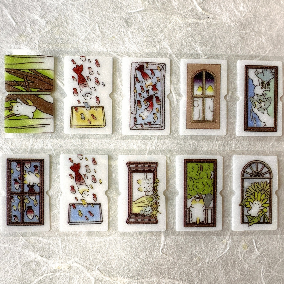 深小雨 Studio - Windows & Red Apples glitter label sticker rolls SAMPLES