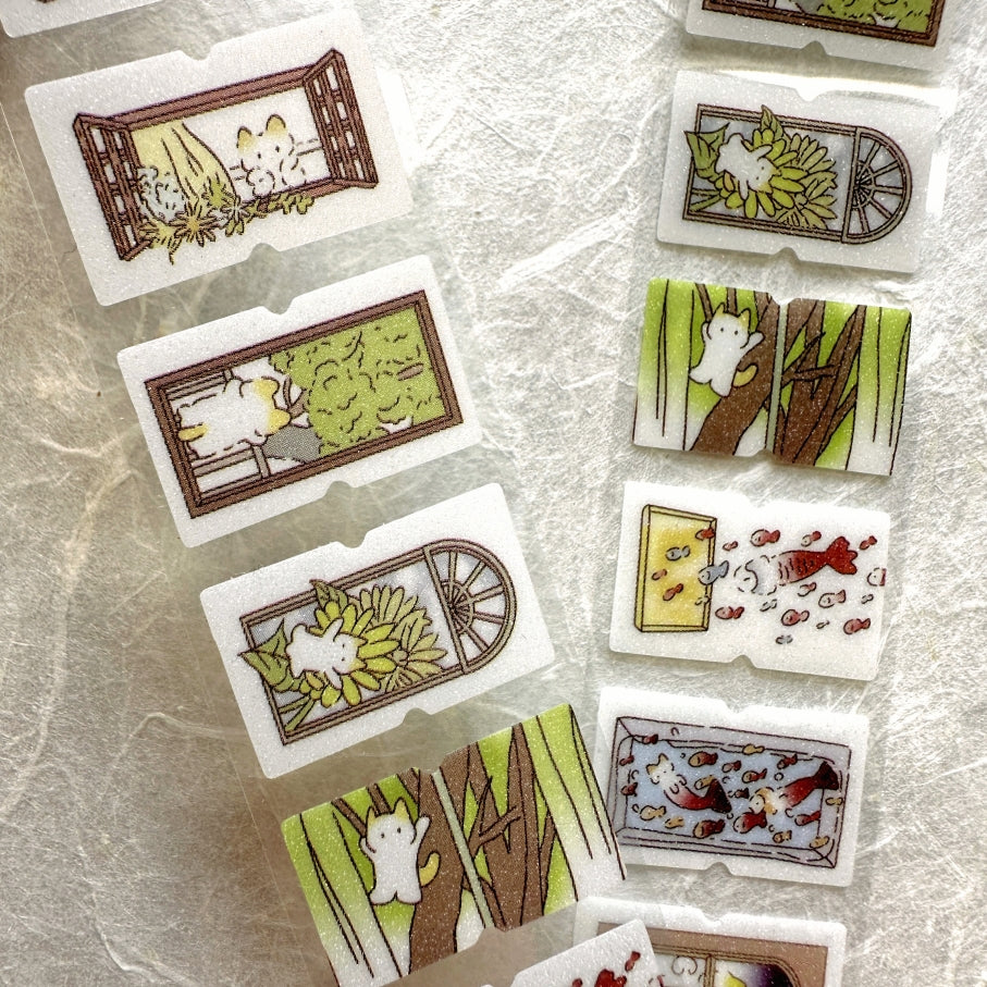 深小雨 Studio - Windows & Red Apples glitter label sticker rolls SAMPLES