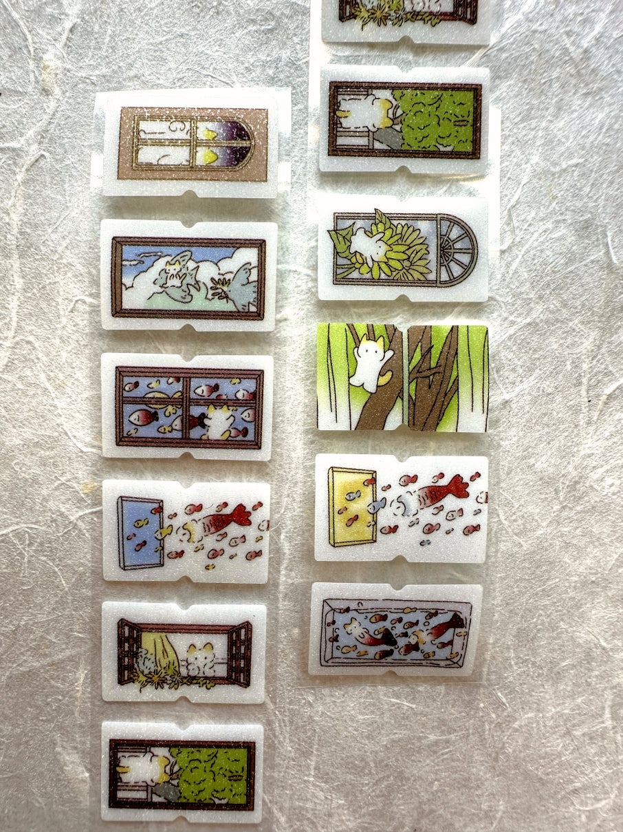 深小雨 Studio - Windows & Red Apples glitter label sticker rolls SAMPLES