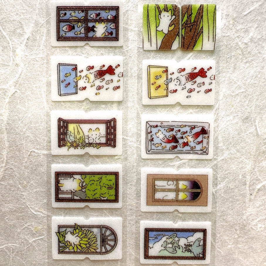 深小雨 Studio - Windows & Red Apples glitter label sticker rolls SAMPLES